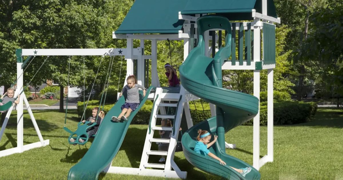 Backyard swingsets with slides and swings