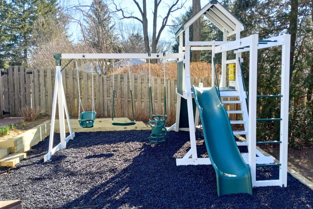Black playground mulch made of rubber