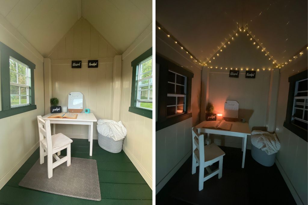 interior of a playhouse on a swing set