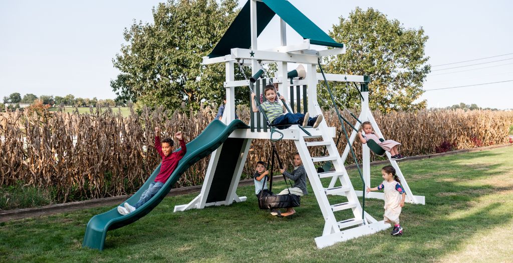 fun green and white swing set design