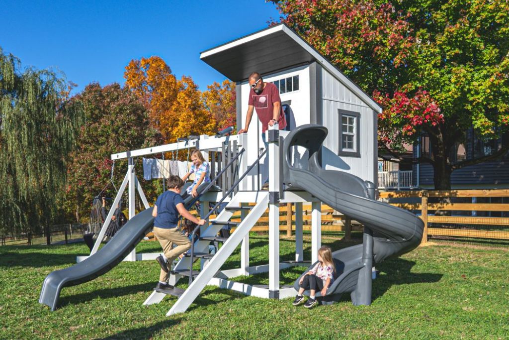 Climbing playground swingset with ladders