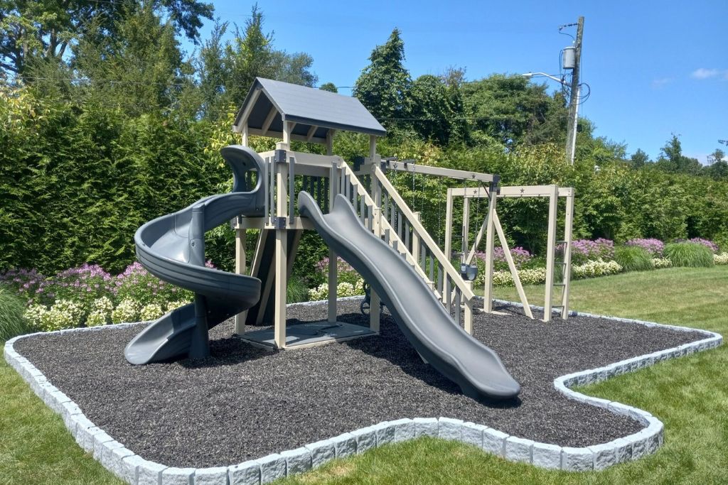 Modern backyard swing set colors in white and gray