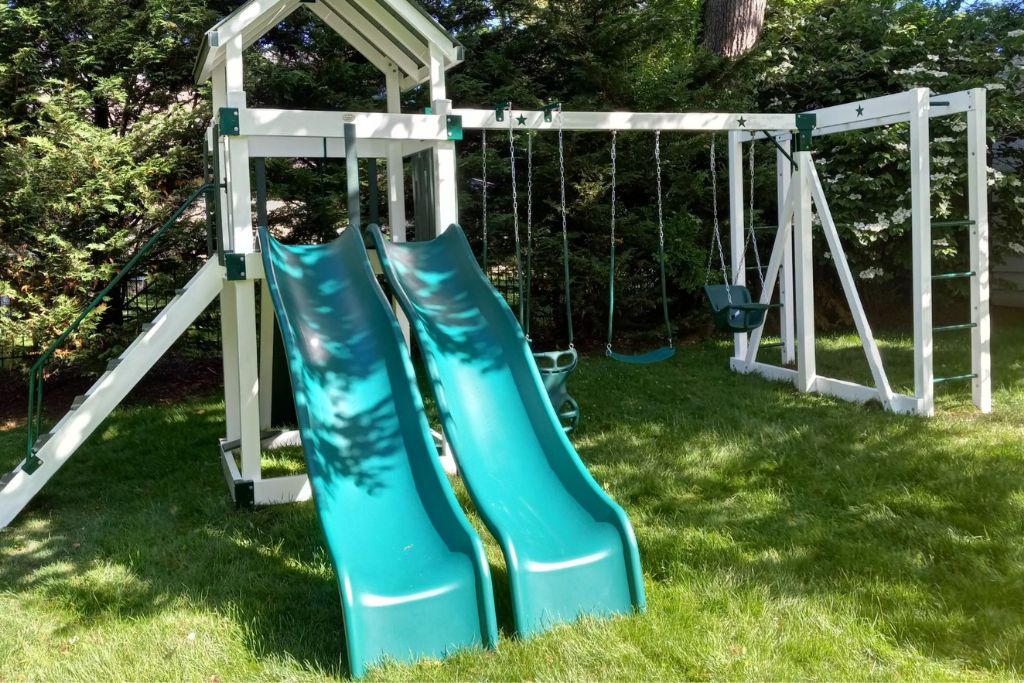 Double Racing Slides on a swingset for 8 year olds
