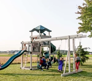 double tower playset with side by side towers