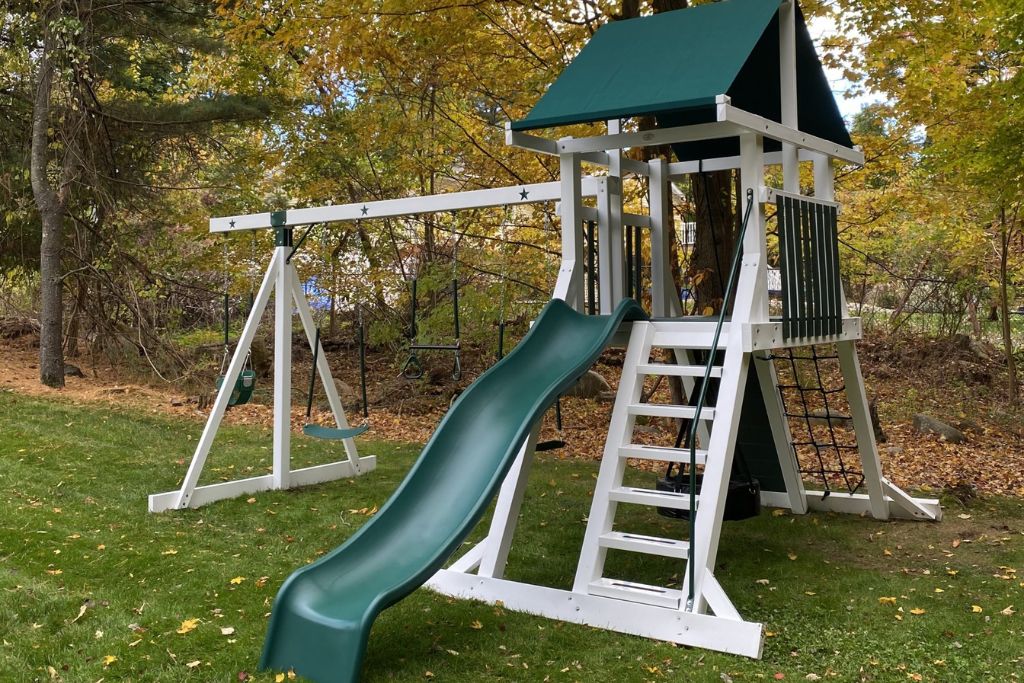 Outdoor Play Structure in white and green vinyl
