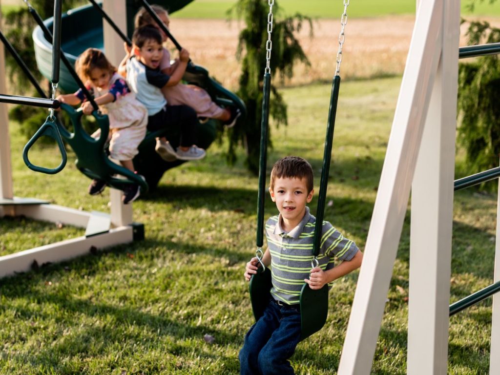 Swing and slide playground sets for backyard