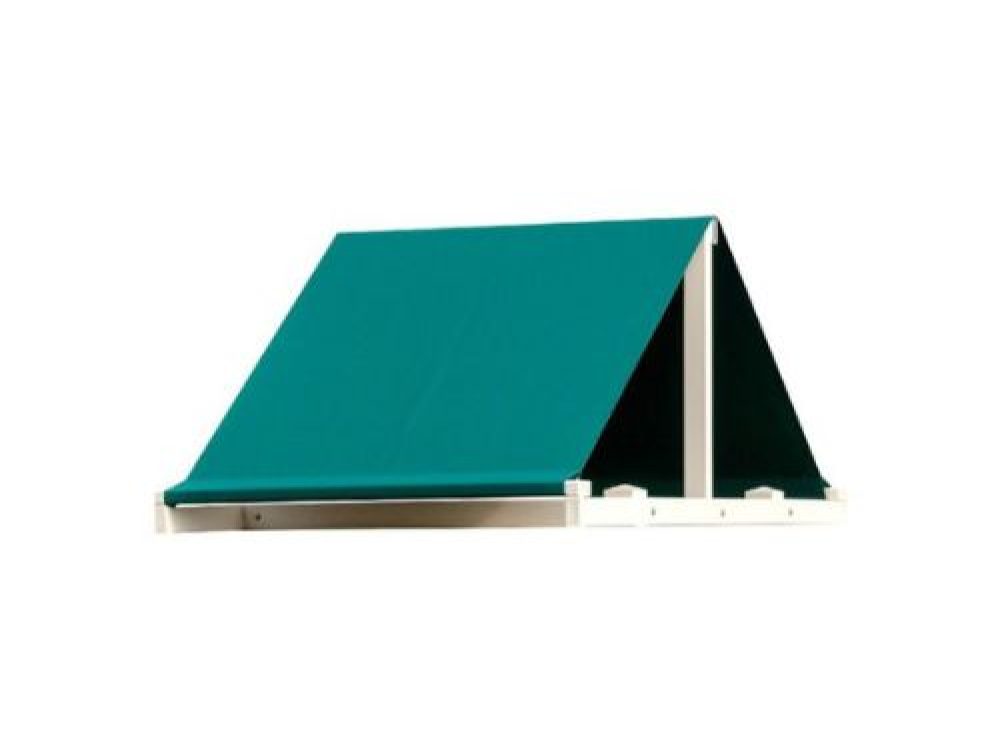 green canvas roof being supported by wooden beams for playset towers