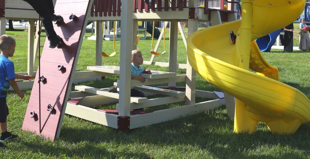 picnic table with swing set 
